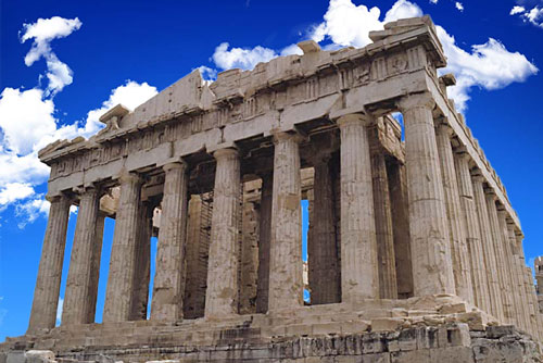the parthenon with a clear blue sky